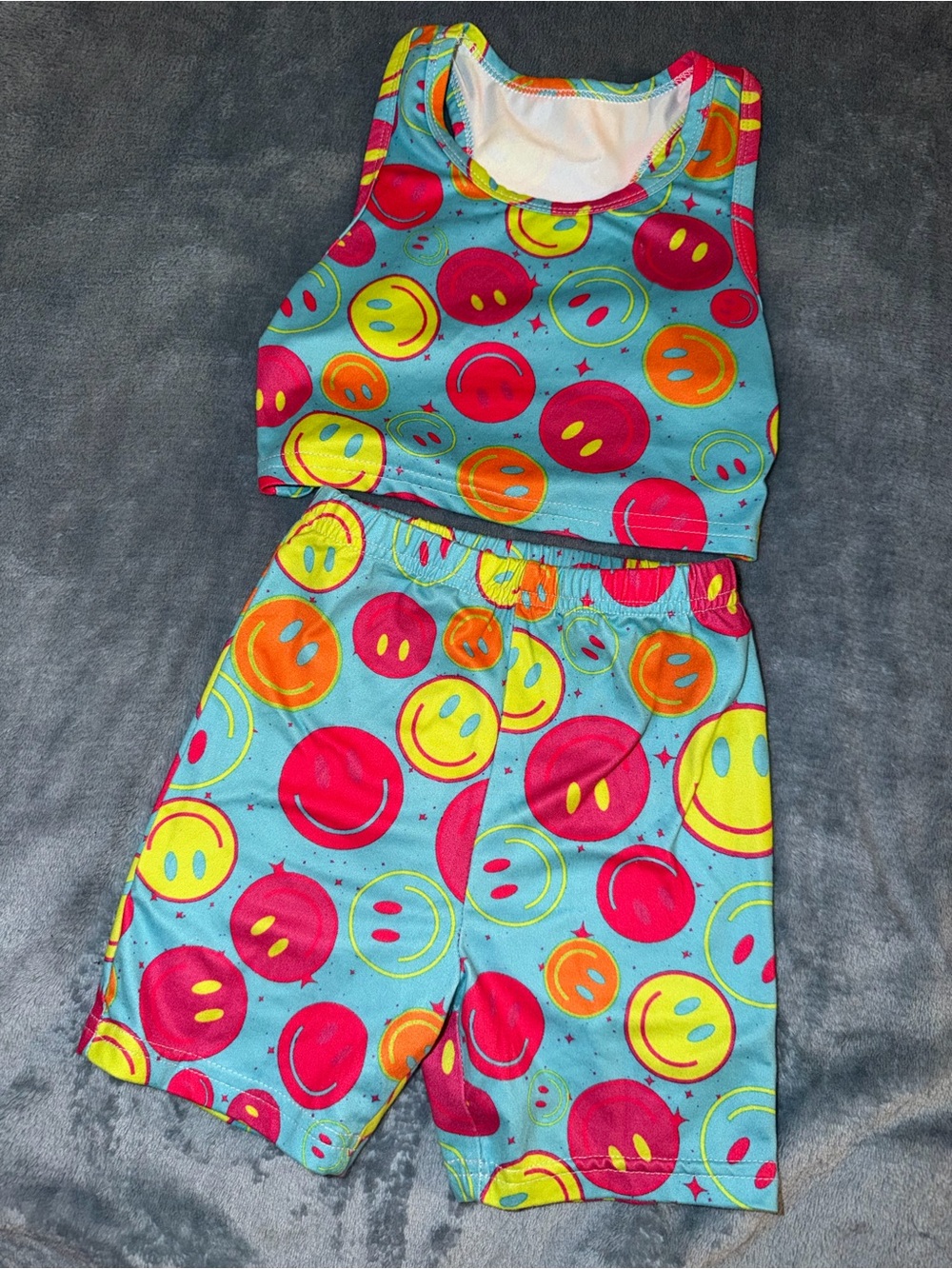Smiley Face Active Set - Bright Aqua with Neon Smiles